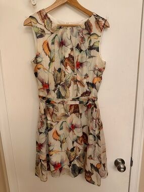 Floral Sleeveless Belted Summer Dress - Cream Floral Cottagecore Romantic